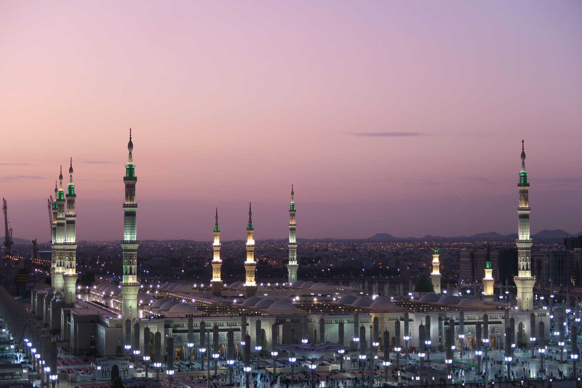 The Prophet's Mosque illuminated at twilight